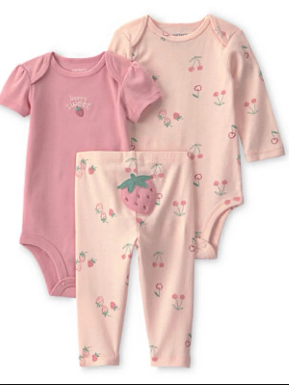 Carter's Pink Strawberry & Cherry Three-Piece Bodysuit and Legging Set